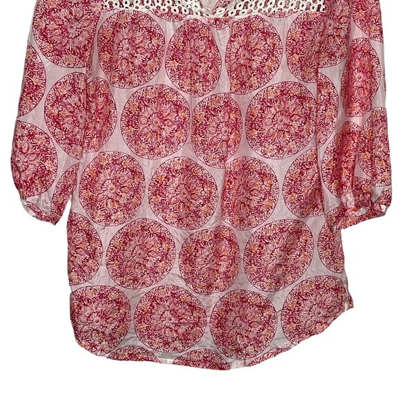 Calypso St Barth Top Womens Small Silk Shirt Blouse Puff Sleeve Casual Pink - Picture 3 of 11